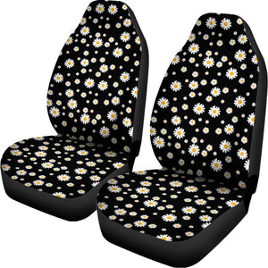 Black Daisy Floral Pattern Print Universal Fit Car Seat Covers