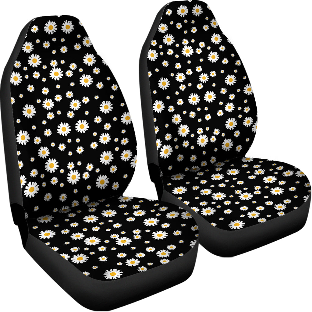 Black Daisy Floral Pattern Print Universal Fit Car Seat Covers