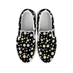 Black Daisy Floral Pattern Print White Slip On Shoes