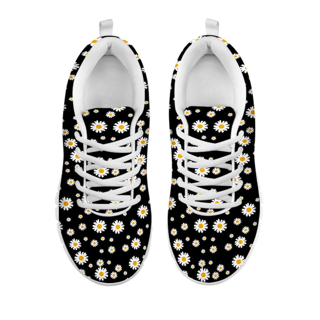 Black Daisy Floral Pattern Print White Sneakers