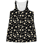 Black Daisy Floral Pattern Print Women's Racerback Tank Top