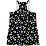 Black Daisy Floral Pattern Print Women's Racerback Tank Top