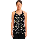 Black Daisy Floral Pattern Print Women's Racerback Tank Top