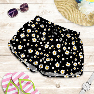 Black Daisy Floral Pattern Print Women's Shorts