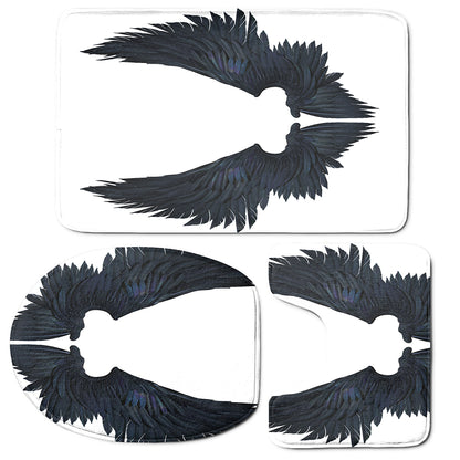 Black Demon Wings Print 3 Piece Bath Mat Set
