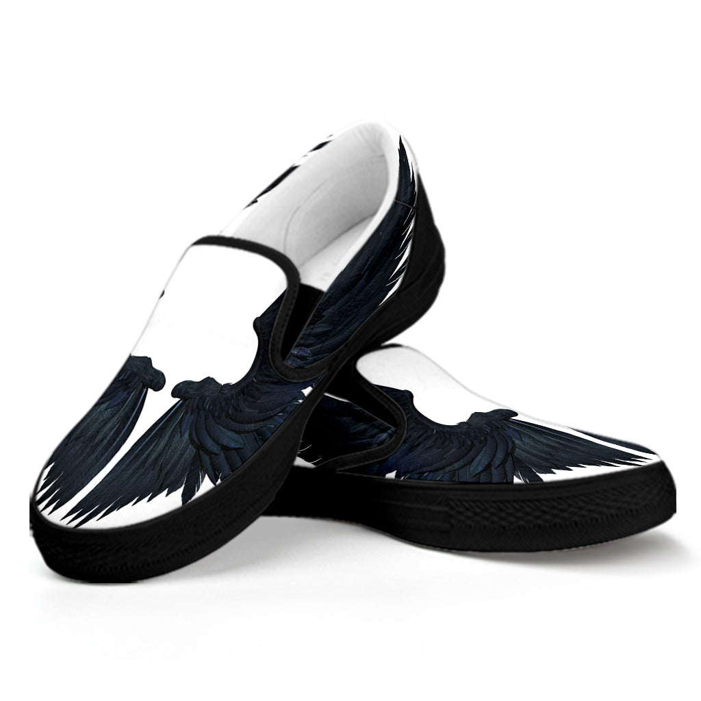 Black Demon Wings Print Black Slip On Shoes