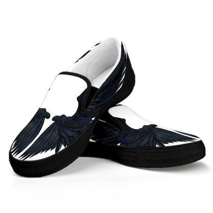 Black Demon Wings Print Black Slip On Shoes