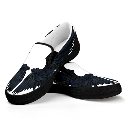 Black Demon Wings Print Black Slip On Shoes