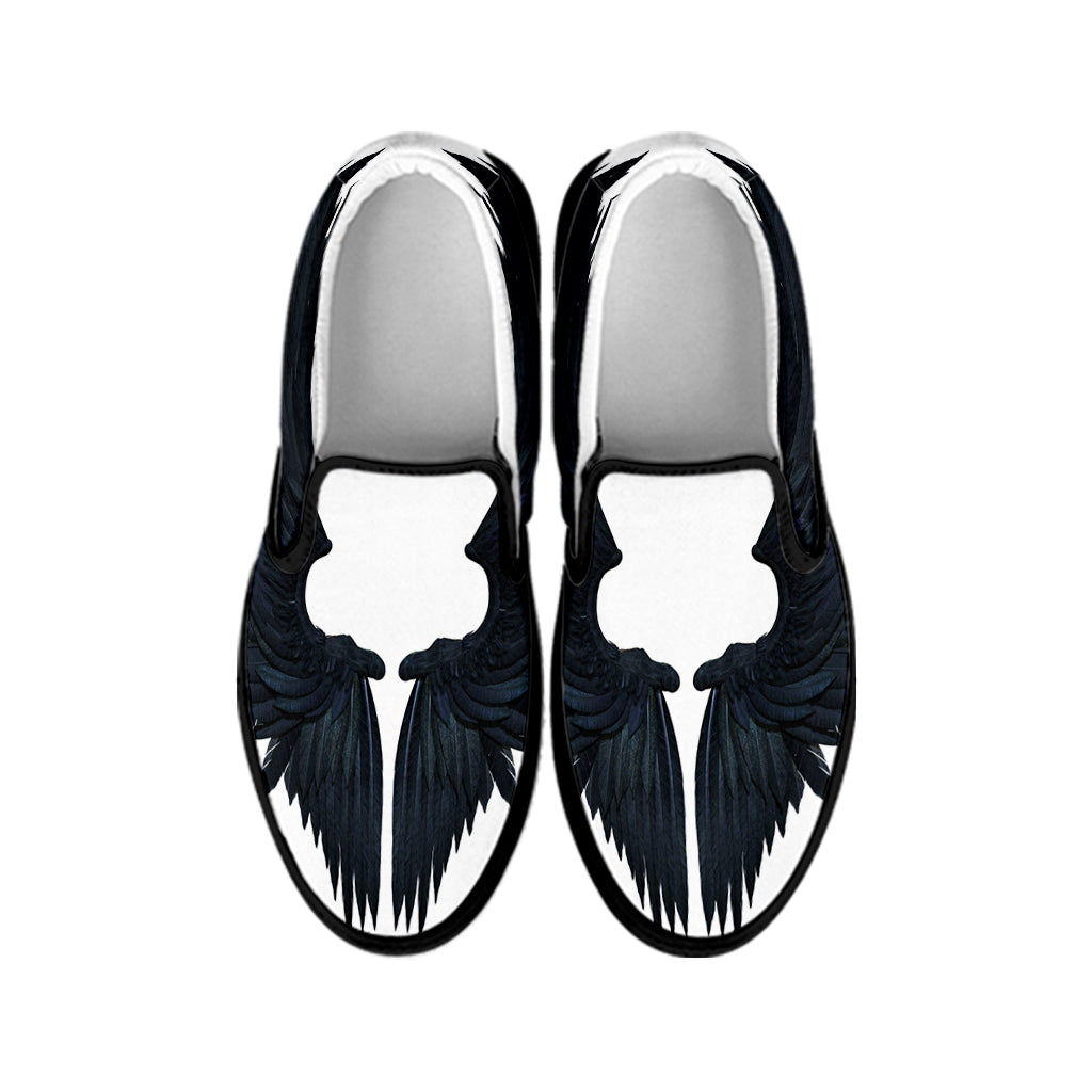 Black Demon Wings Print Black Slip On Shoes