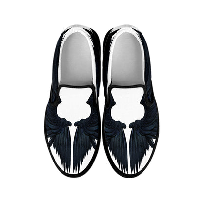 Black Demon Wings Print Black Slip On Shoes