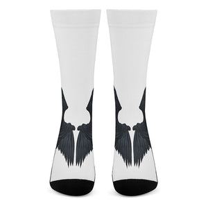 Black Demon Wings Print Crew Socks