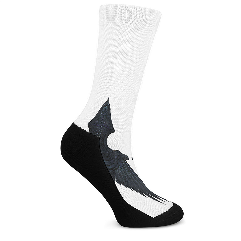 Black Demon Wings Print Crew Socks