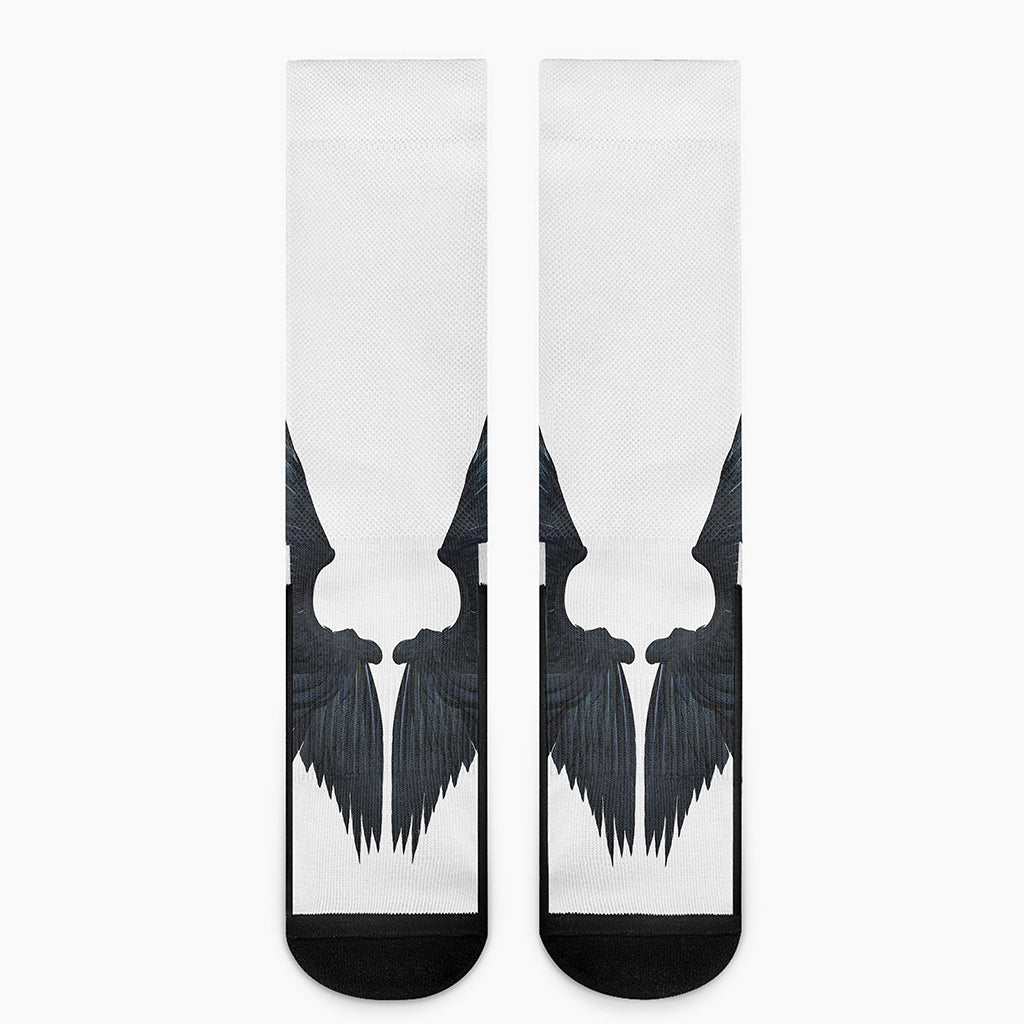 Black Demon Wings Print Crew Socks