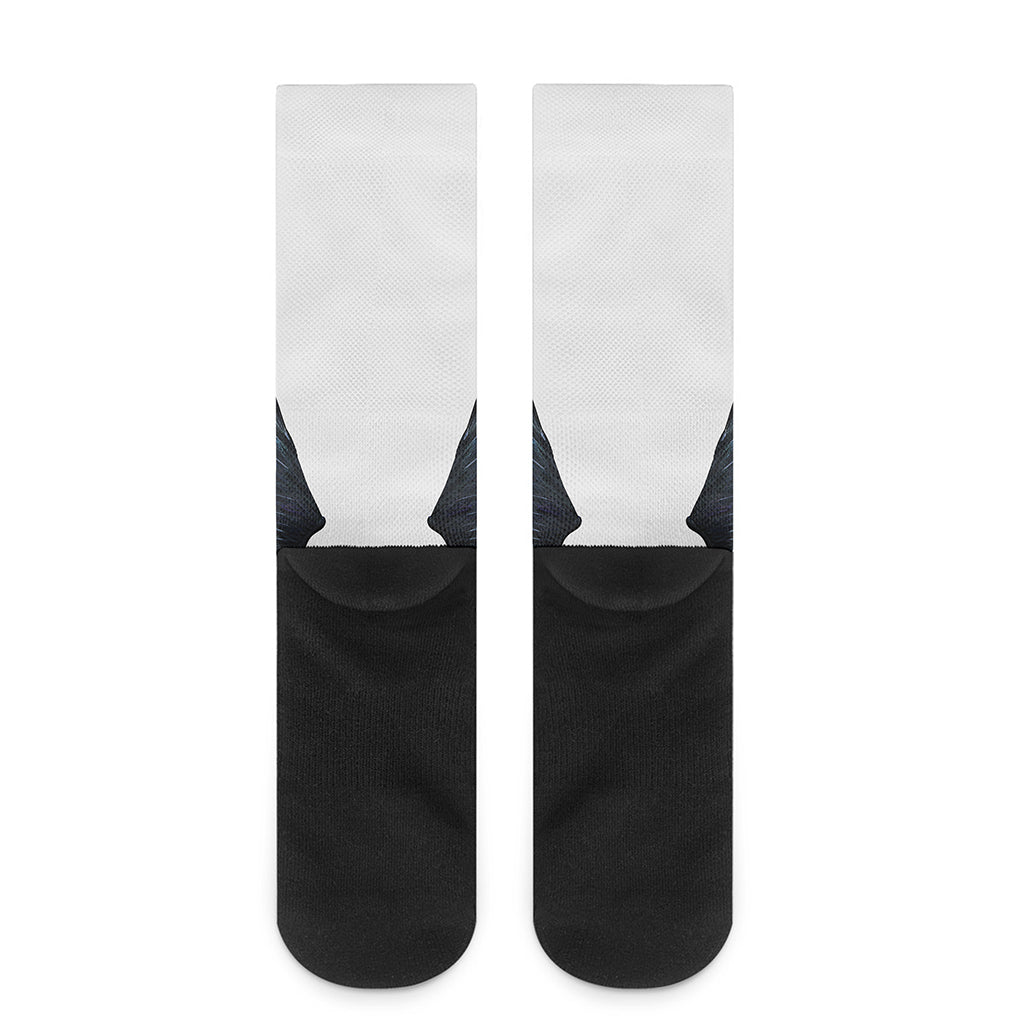 Black Demon Wings Print Crew Socks