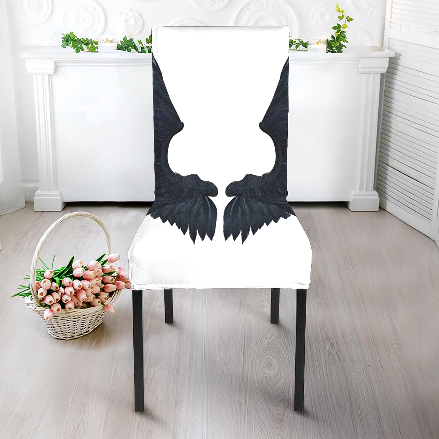 Black Demon Wings Print Dining Chair Slipcover