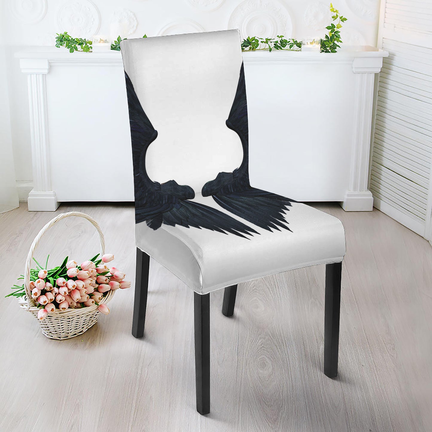 Black Demon Wings Print Dining Chair Slipcover