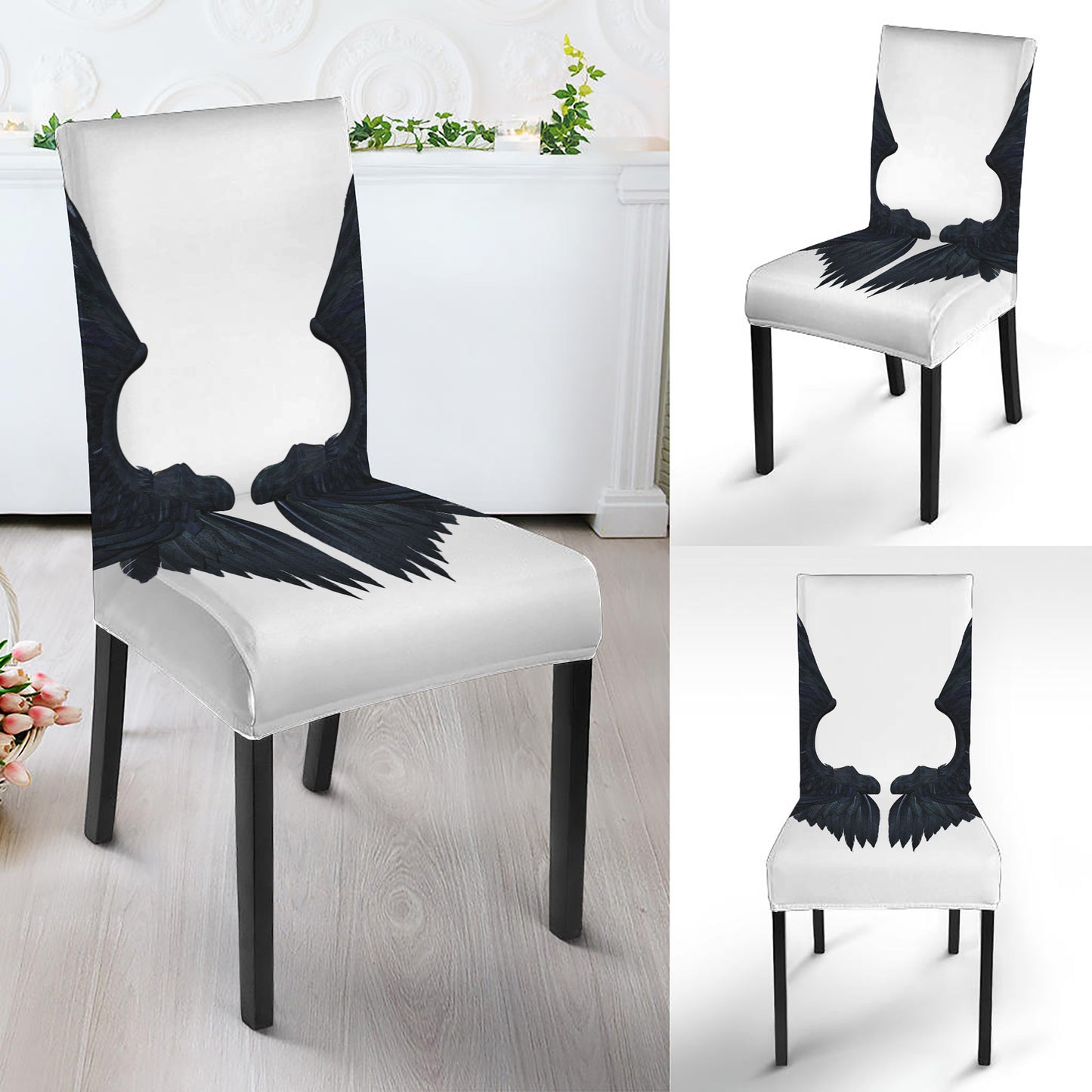 Black Demon Wings Print Dining Chair Slipcover