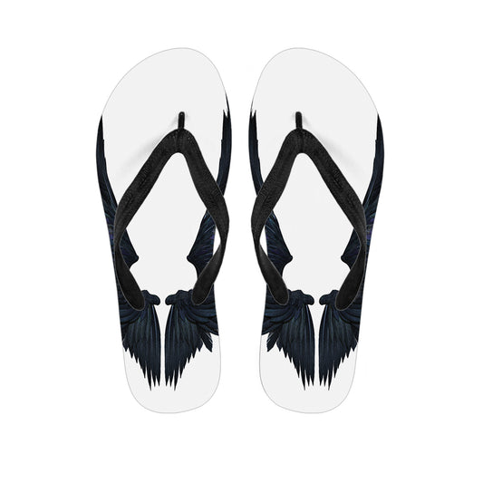 Black Demon Wings Print Flip Flops