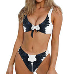 Black Demon Wings Print Front Bow Tie Bikini