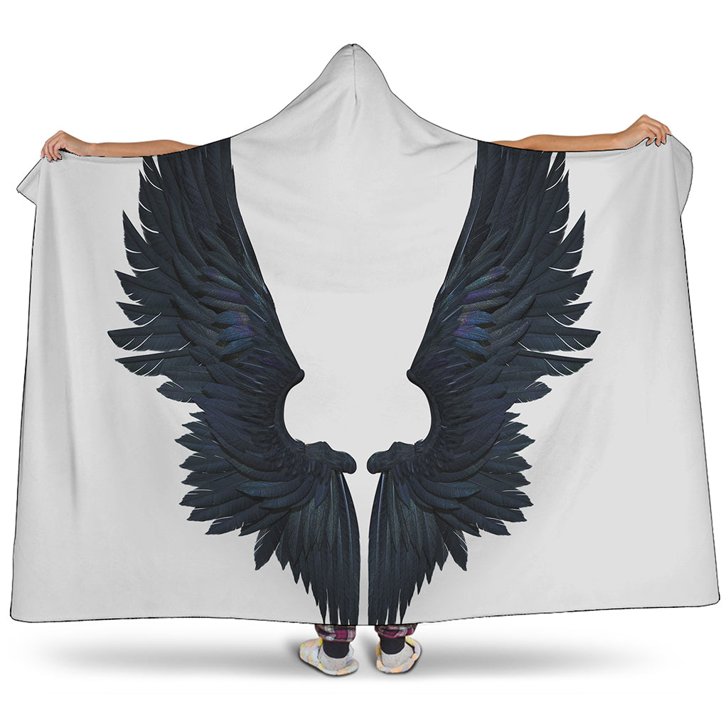 Black Demon Wings Print Hooded Blanket