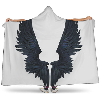 Black Demon Wings Print Hooded Blanket