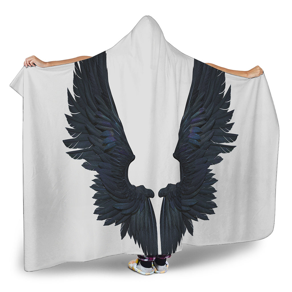 Black Demon Wings Print Hooded Blanket