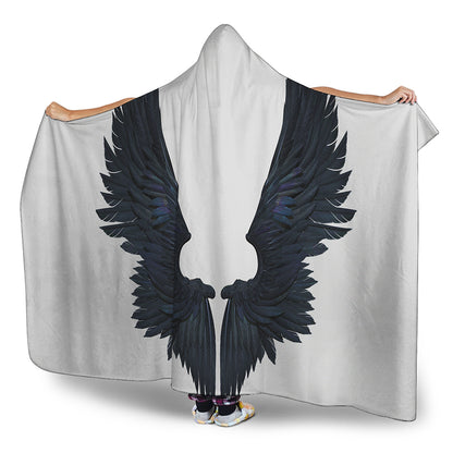 Black Demon Wings Print Hooded Blanket