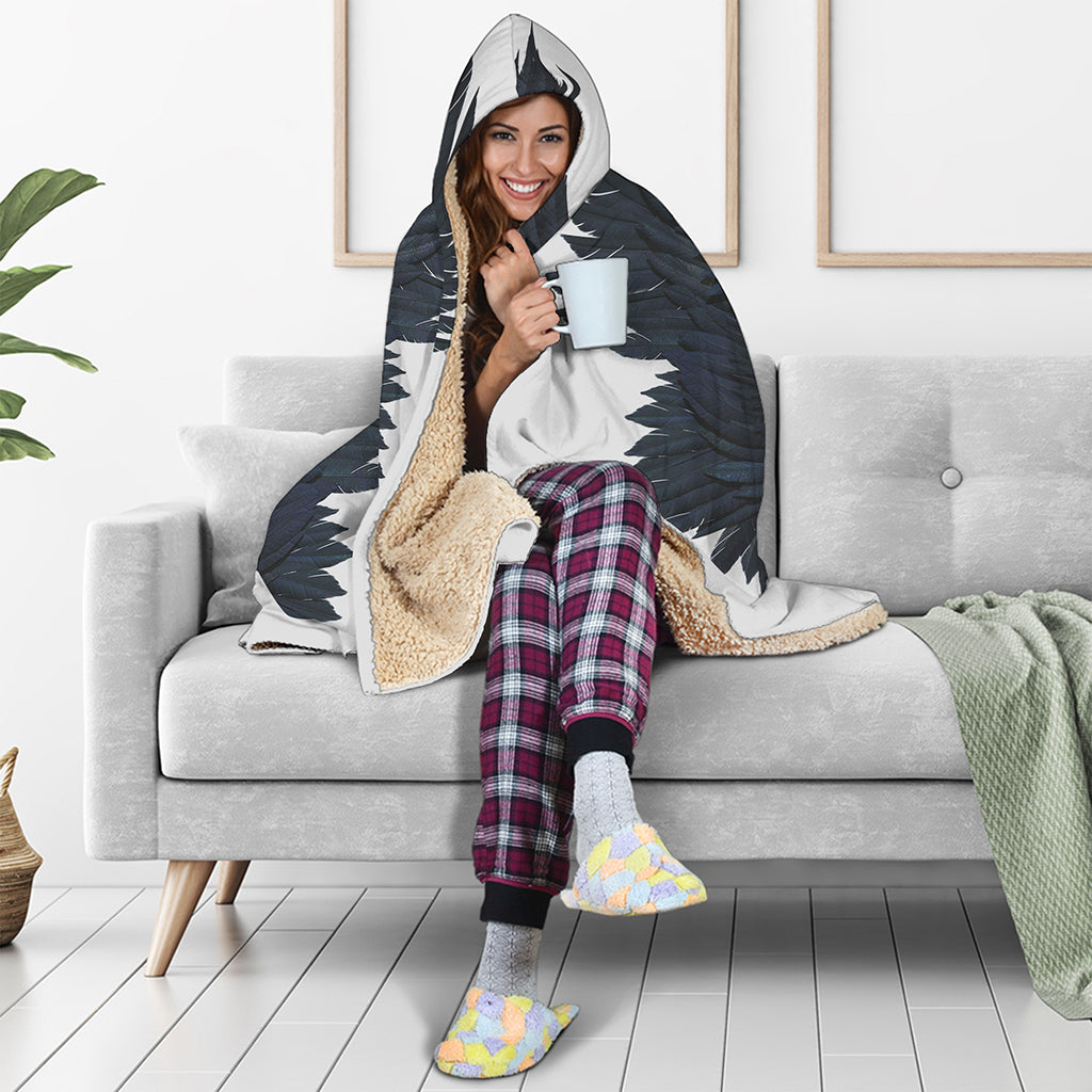 Black Demon Wings Print Hooded Blanket