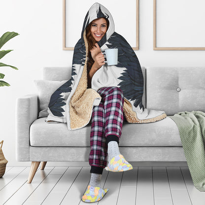 Black Demon Wings Print Hooded Blanket