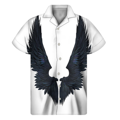 Black Demon Wings Print Men's Short Sleeve Shirt