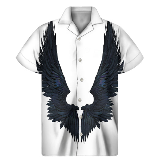 Black Demon Wings Print Men's Short Sleeve Shirt