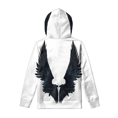 Black Demon Wings Print Pullover Hoodie
