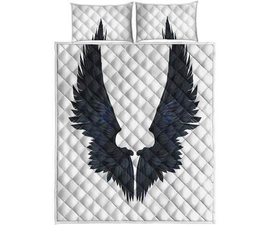 Black Demon Wings Print Quilt Bed Set
