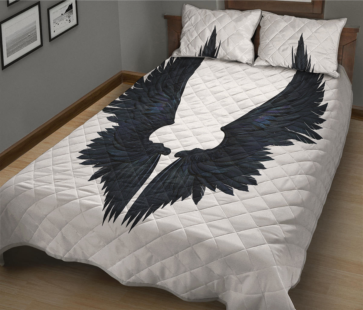 Black Demon Wings Print Quilt Bed Set
