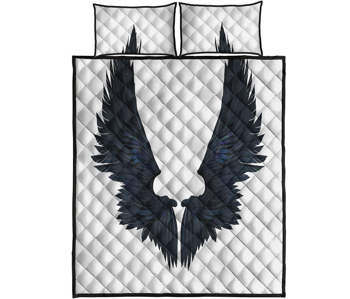 Black Demon Wings Print Quilt Bed Set