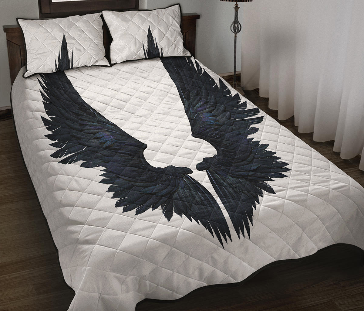 Black Demon Wings Print Quilt Bed Set
