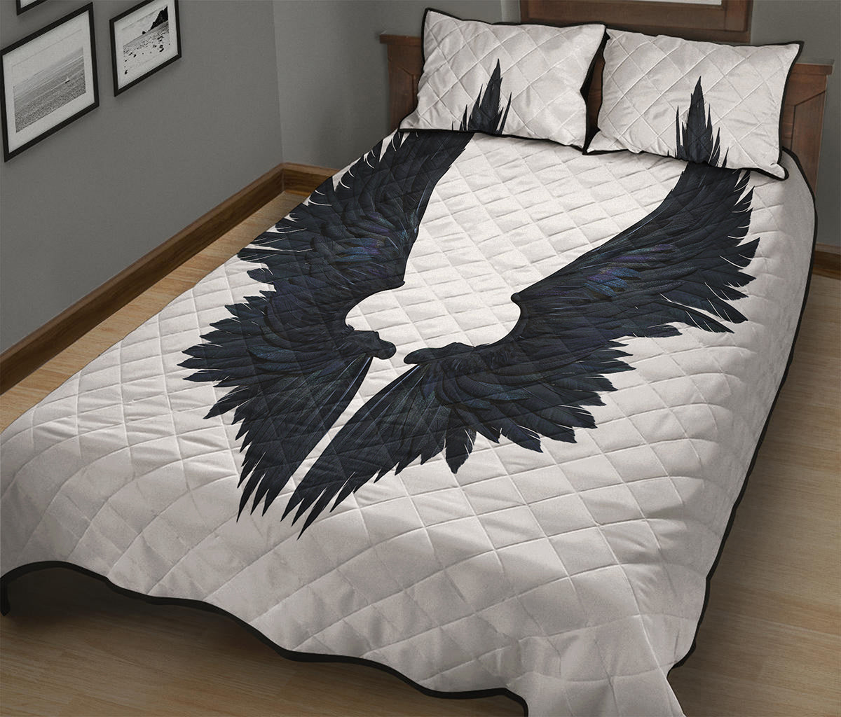 Black Demon Wings Print Quilt Bed Set