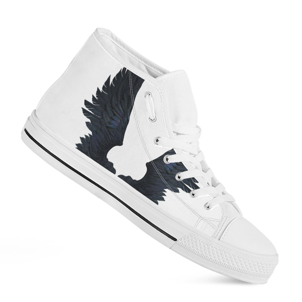 Black Demon Wings Print White High Top Shoes