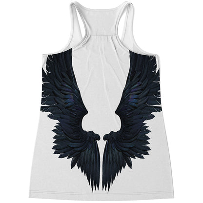 Black Demon Wings Print Women's Racerback Tank Top