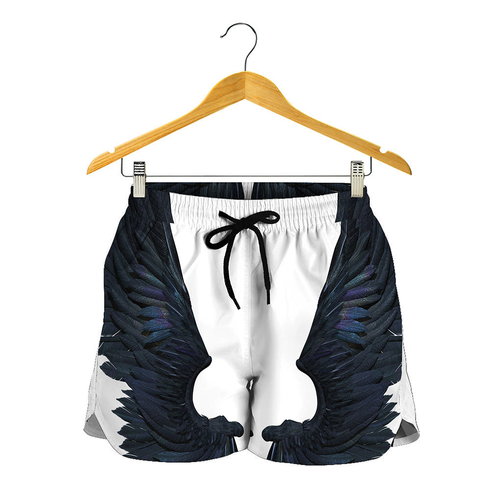 Black Demon Wings Print Women's Shorts