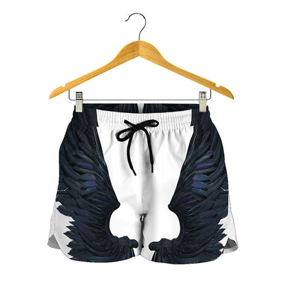 Black Demon Wings Print Women's Shorts