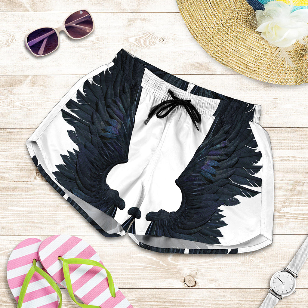 Black Demon Wings Print Women's Shorts