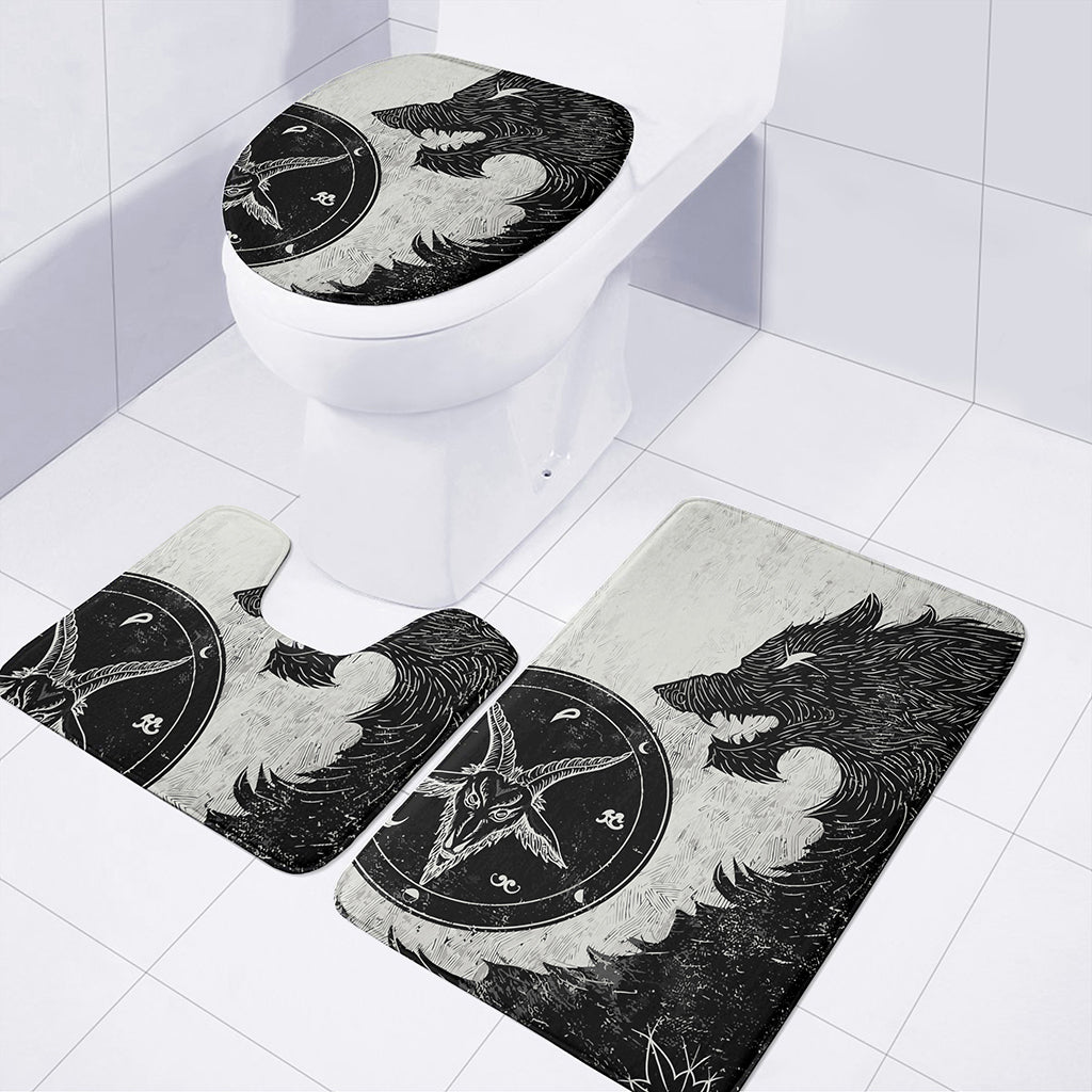 Black Demon Wolf Print 3 Piece Bath Mat Set
