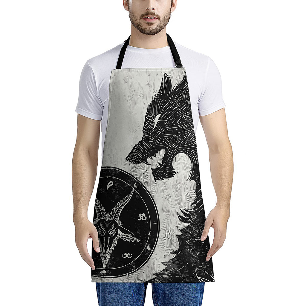 Black Demon Wolf Print Apron