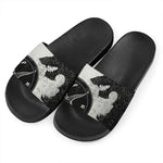 Black Demon Wolf Print Black Slide Sandals