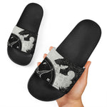Black Demon Wolf Print Black Slide Sandals