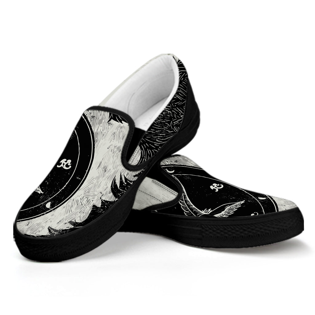 Black Demon Wolf Print Black Slip On Shoes