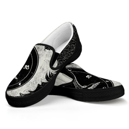 Black Demon Wolf Print Black Slip On Shoes