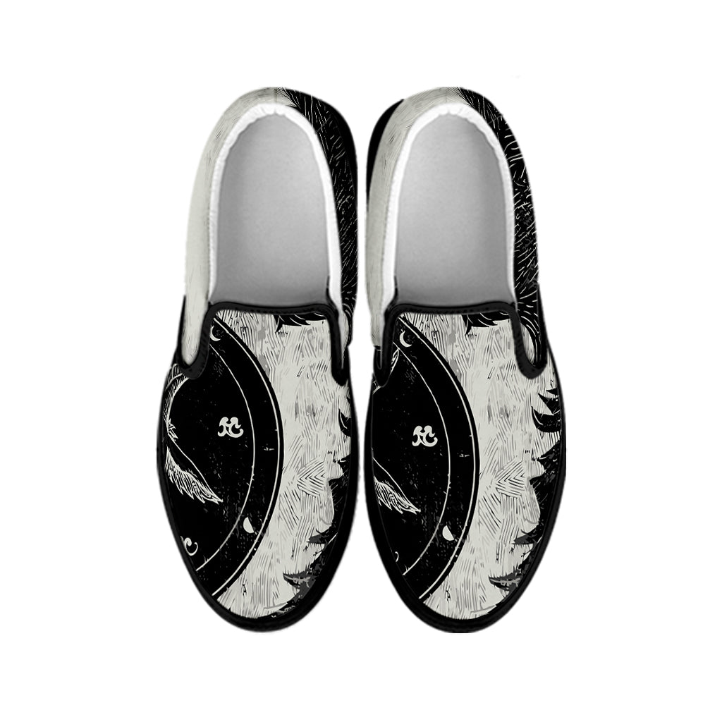 Black Demon Wolf Print Black Slip On Shoes