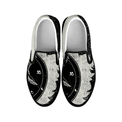 Black Demon Wolf Print Black Slip On Shoes
